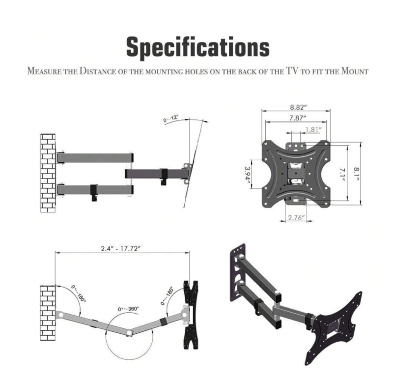 TV Wall Mount, Tilting TV Bracket For Most 26-50 Inch LCD OLED Flat/Curved TVs - Image 6