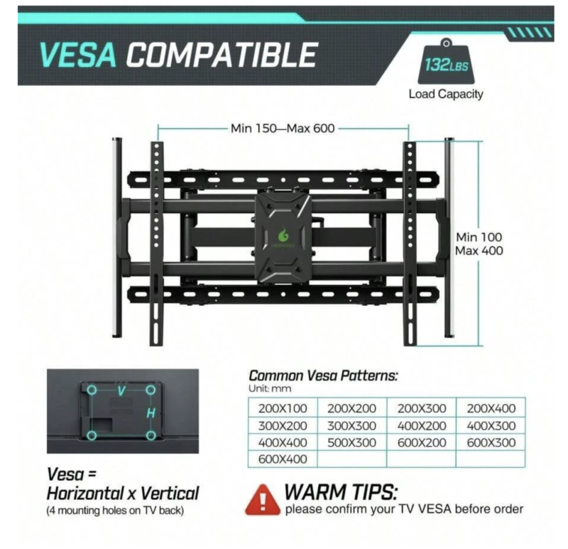 Universal TV Mount - TV Wall Mount For 47-84 Inch LCD LED TVs, TV Mount With LED Lights - Image 2