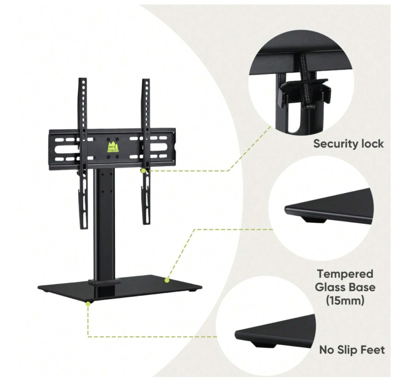 Universal Swivel TV Stand With Tempered Glass Base For 26-55" - Image 2