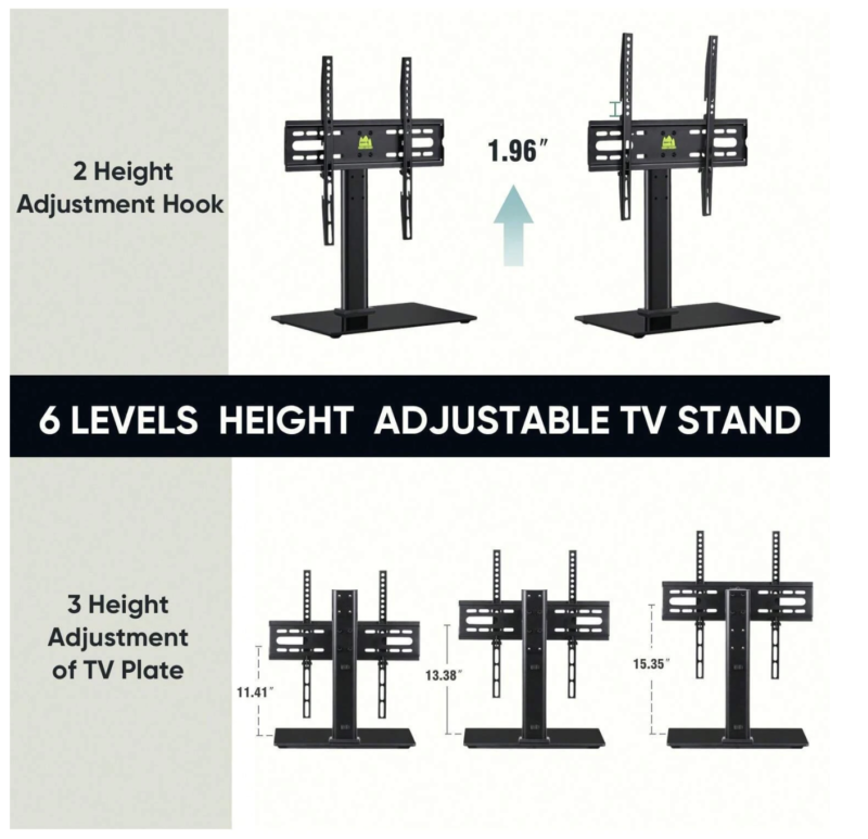 Universal Swivel TV Stand With Tempered Glass Base For 26-55" - Image 3