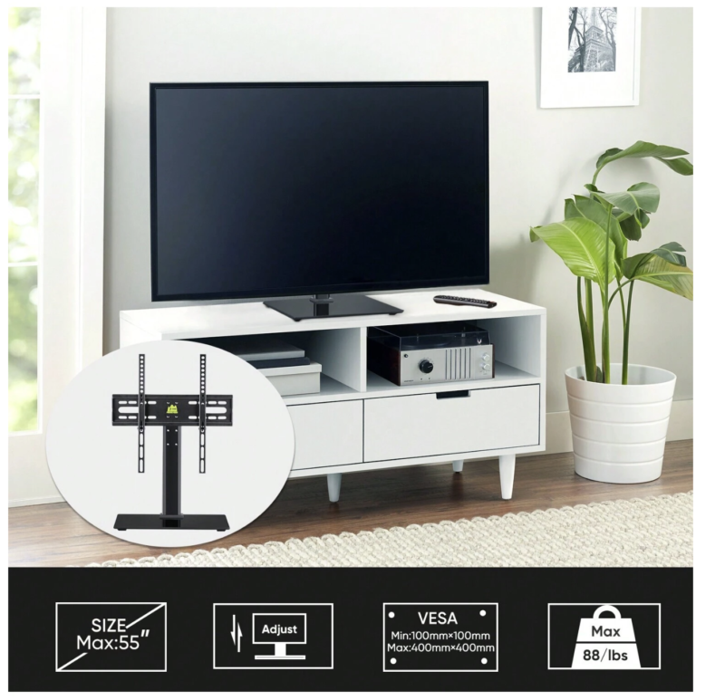 Universal Swivel TV Stand With Tempered Glass Base For 26-55" - Image 4