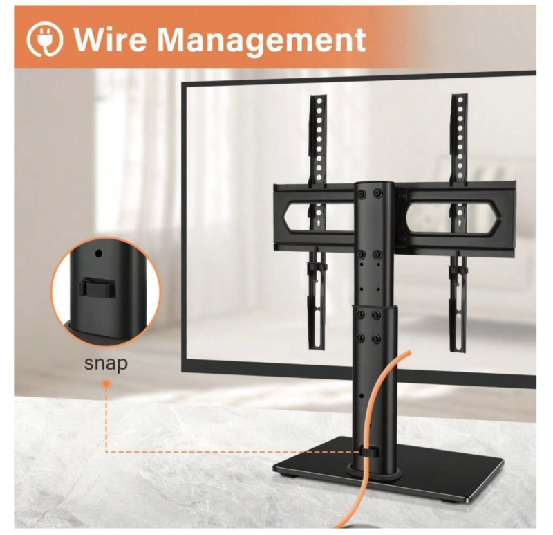 Universal TV Stand Base Table Top TV Mount Stand With Tempered Glass Base Hold Up 88LBs - Image 2