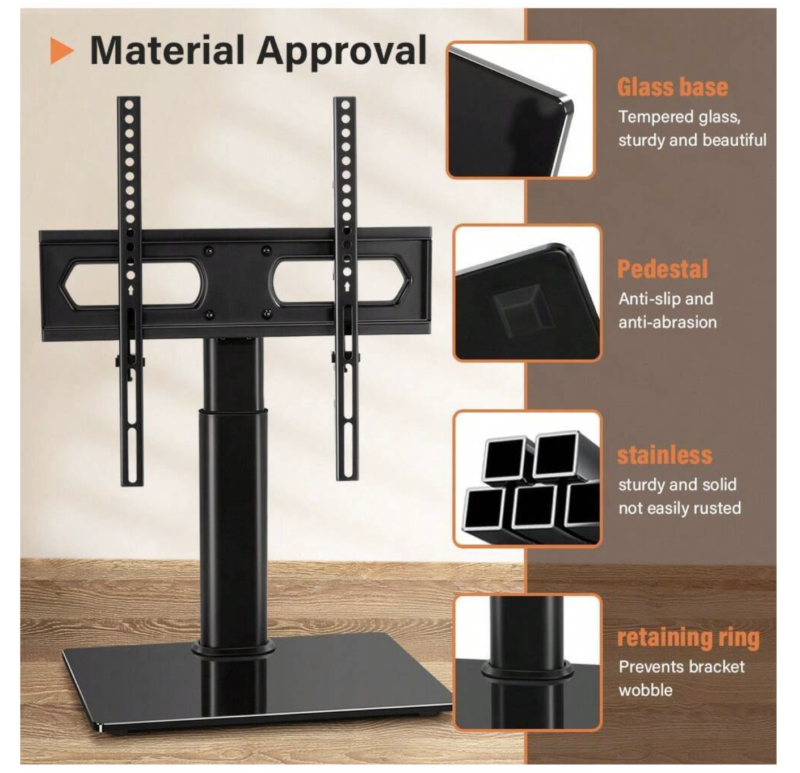 Universal TV Stand Base Table Top TV Mount Stand With Tempered Glass Base Hold Up 88LBs - Image 4
