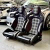 BRAUM Elite-S Grey Plaid Reclining Bucket Seats with VW Golf/Caddy Base Mounts